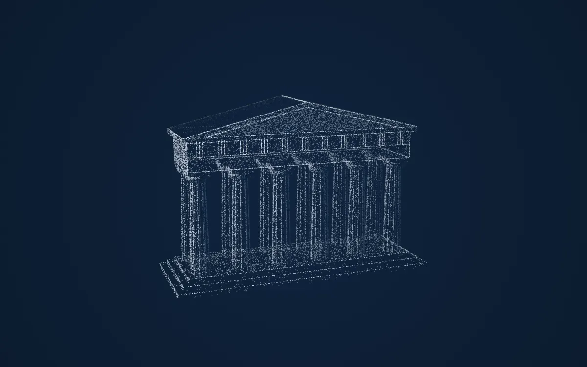 A Doric colonnade drawn in points.